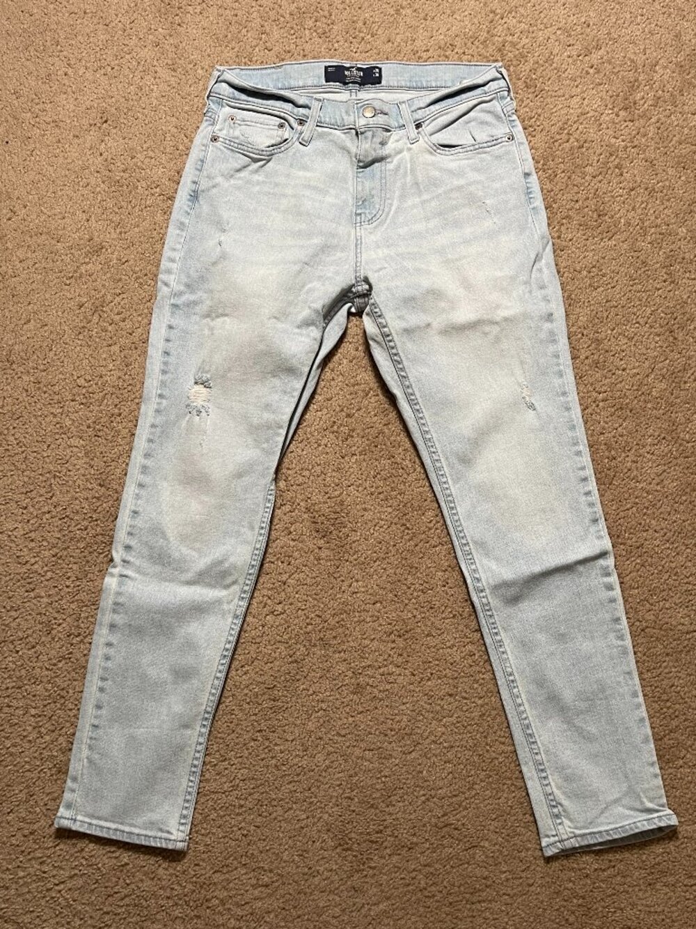 Hollister 30x30 Epic Flex Athletic Skinny Ripped Light Blue Denim Jeans